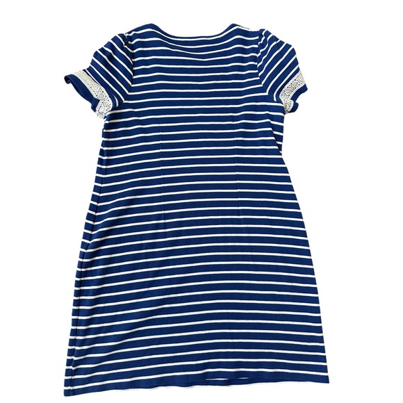 Talbots Blue White Stripe Lace Sleeve 100% Cotton Knee Length Dress Sz XL Petite - Picture 2 of 5
